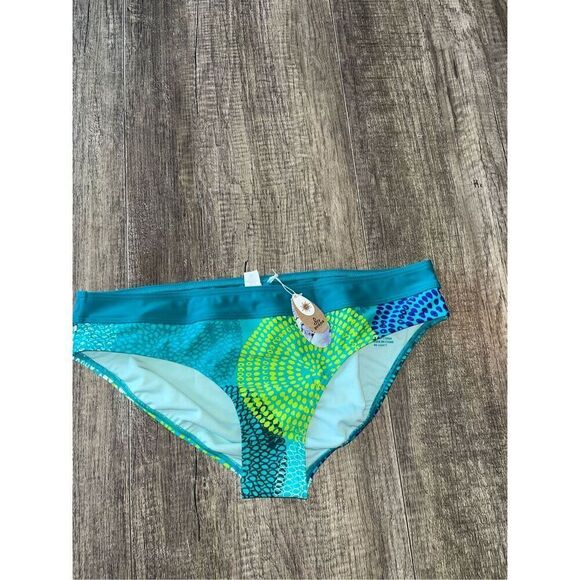 NWT PrAna UPF 50+ Ramba Bikini Bottom Teal Green Polka Dots XL - Picture 1 of 5
